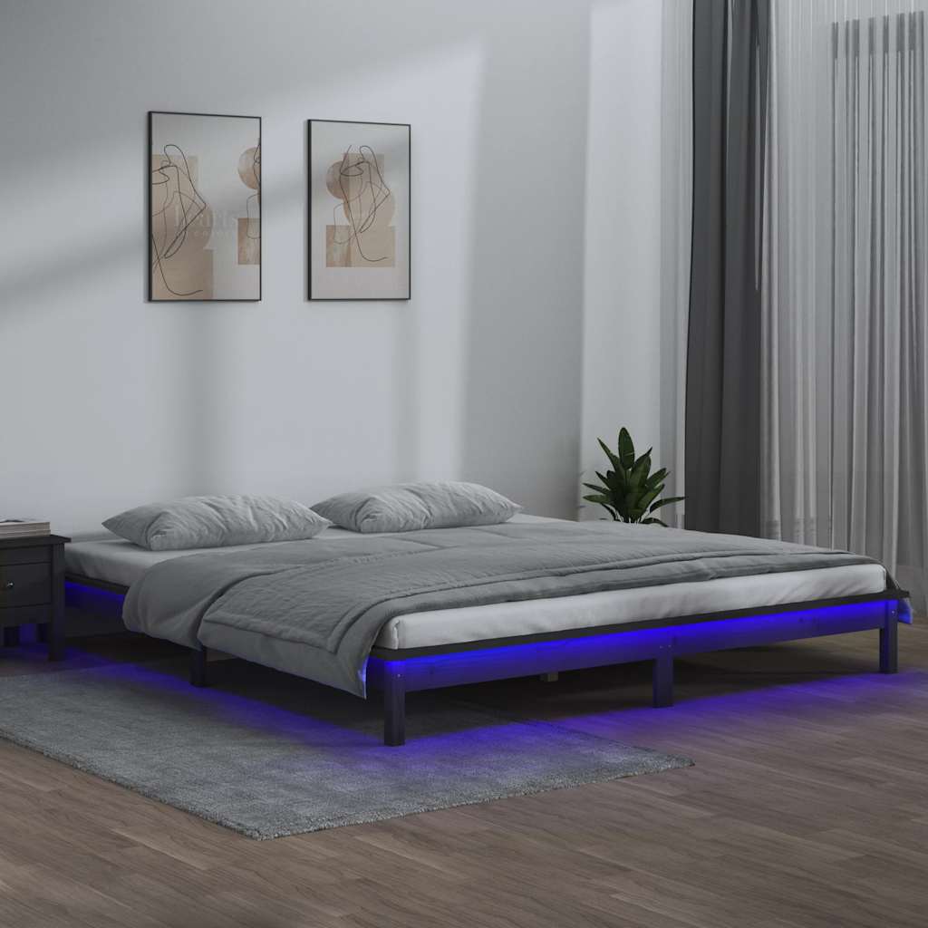 Bedframe LED massief hout grijs 120x190 cm – afbeelding 1