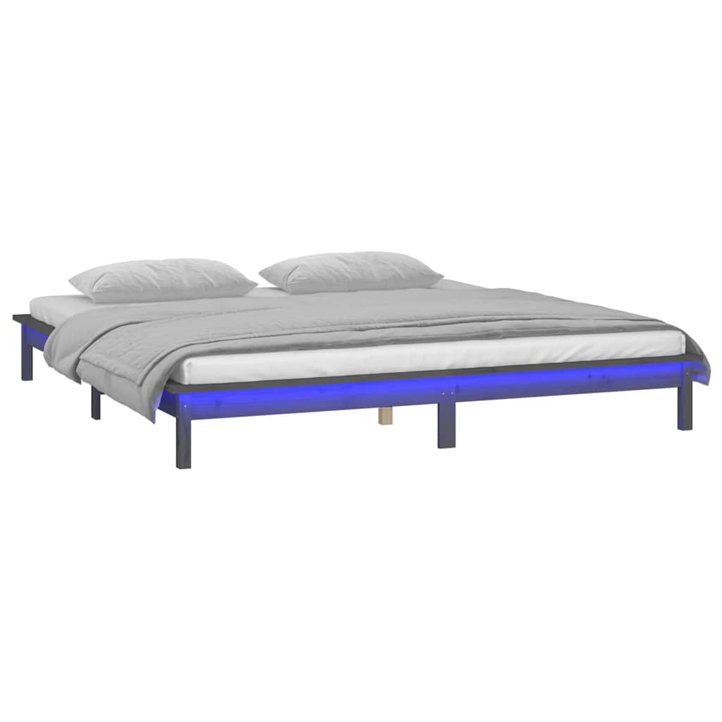 Bedframe LED massief hout grijs 120x190 cm – afbeelding 3