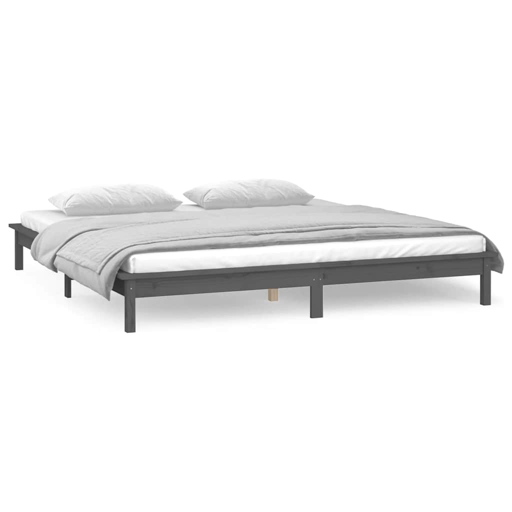 Bedframe LED massief hout grijs 120x190 cm – afbeelding 4