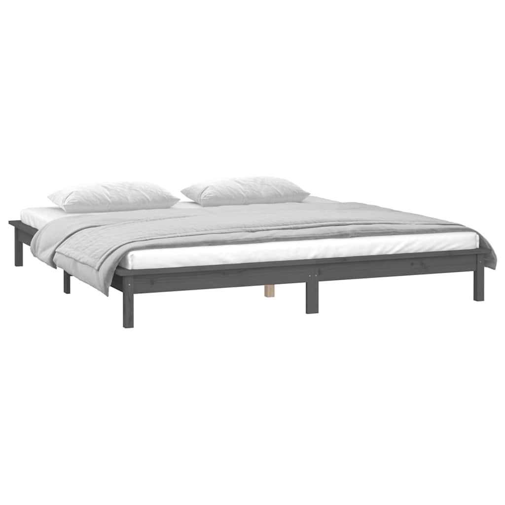 Bedframe LED massief hout grijs 120x190 cm – afbeelding 5