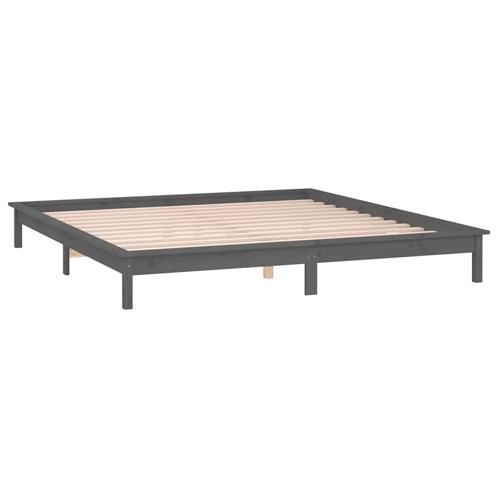 Bedframe LED massief hout grijs 120x190 cm – afbeelding 6