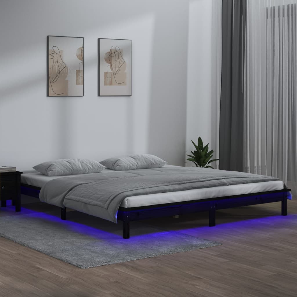 Bedframe LED massief hout zwart 120x190 cm – afbeelding 1