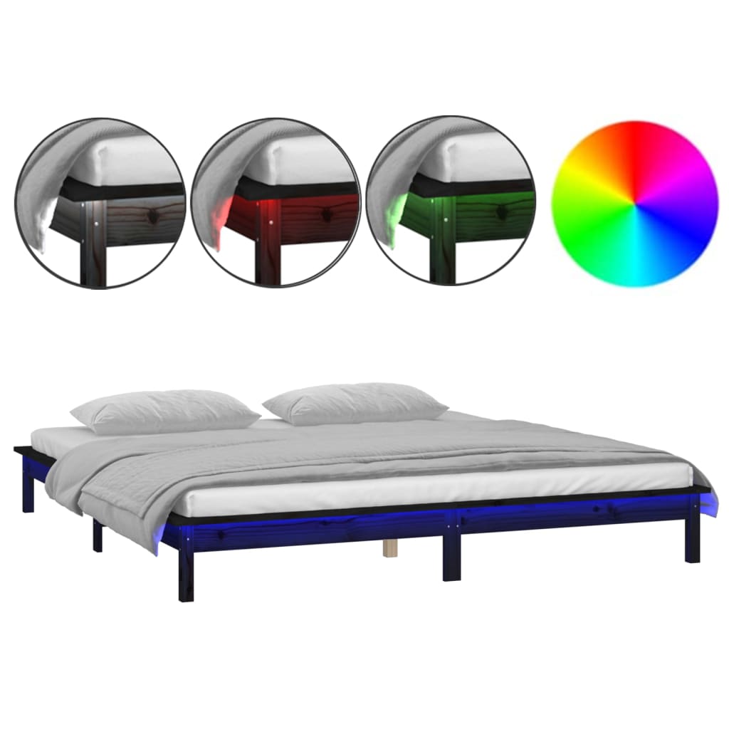 Bedframe LED massief hout zwart 120x190 cm – afbeelding 2