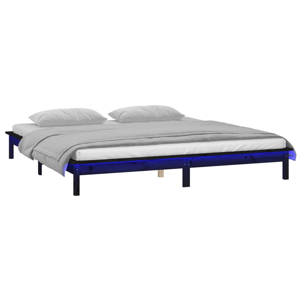 Bedframe LED massief hout zwart 120x190 cm – afbeelding 3