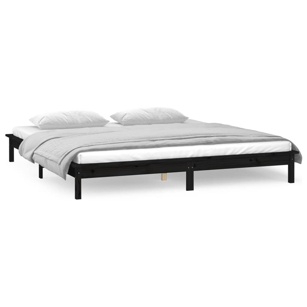 Bedframe LED massief hout zwart 120x190 cm – afbeelding 4