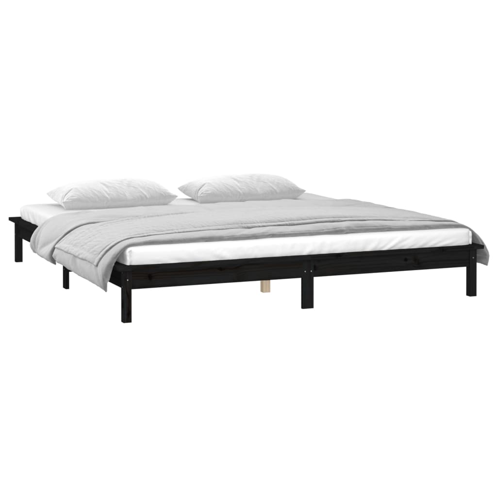 Bedframe LED massief hout zwart 120x190 cm – afbeelding 5
