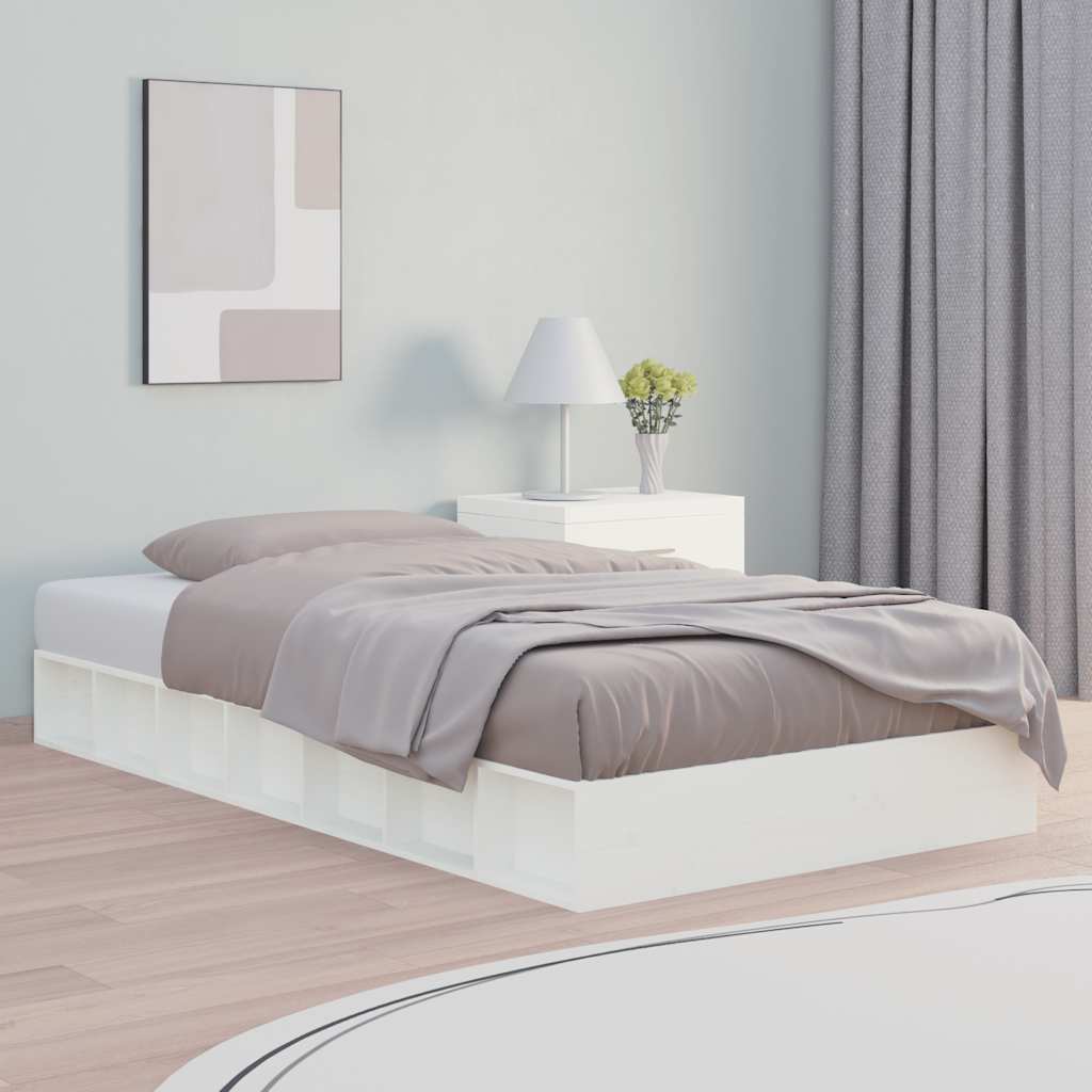 Bedframe massief hout wit 140x190 cm – afbeelding 1