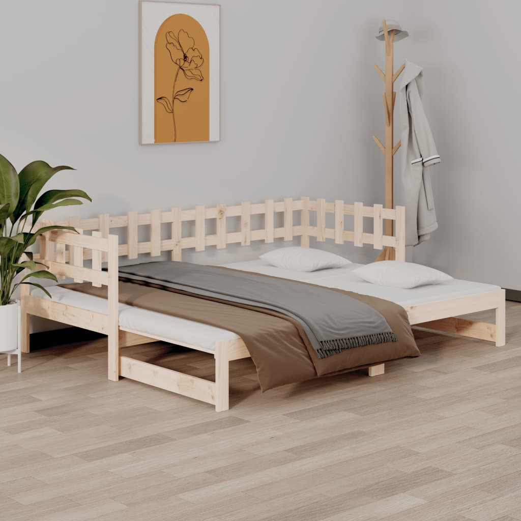 Slaapbank uitschuifbaar 2x(90x200) cm massief grenenhout – afbeelding 1