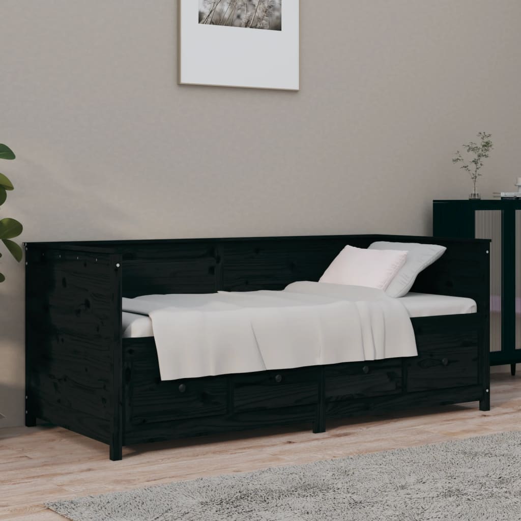 Slaapbank 90x190 cm massief grenenhout zwart – afbeelding 1