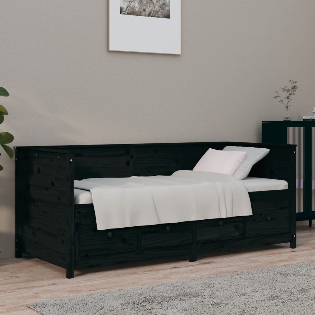 Slaapbank 75x190 cm massief grenenhout zwart – afbeelding 1
