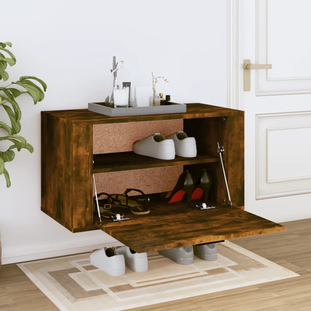 Wandschoenenkast 70x35x38 cm massief grenenhout gerookt eiken – afbeelding 3