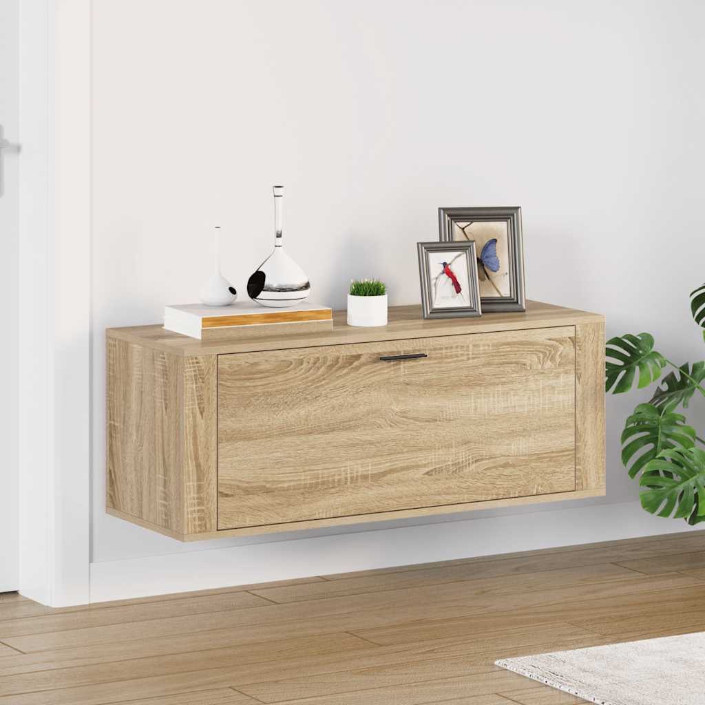 Wandschoenenkast 100x35x38 cm bewerkt hout sonoma eiken – afbeelding 1
