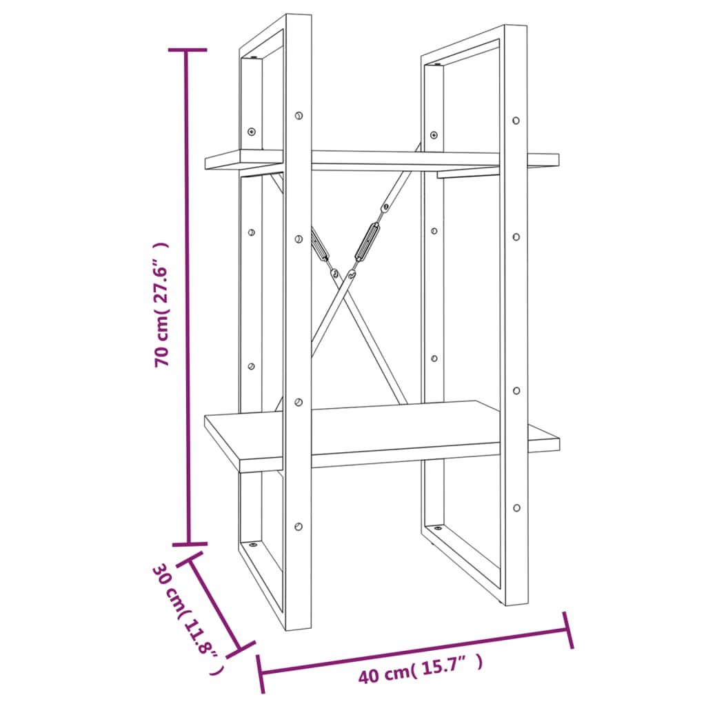 Boekenkast 2-laags 40x30x70 cm bewerkt hout bruin eikenkleur – afbeelding 7