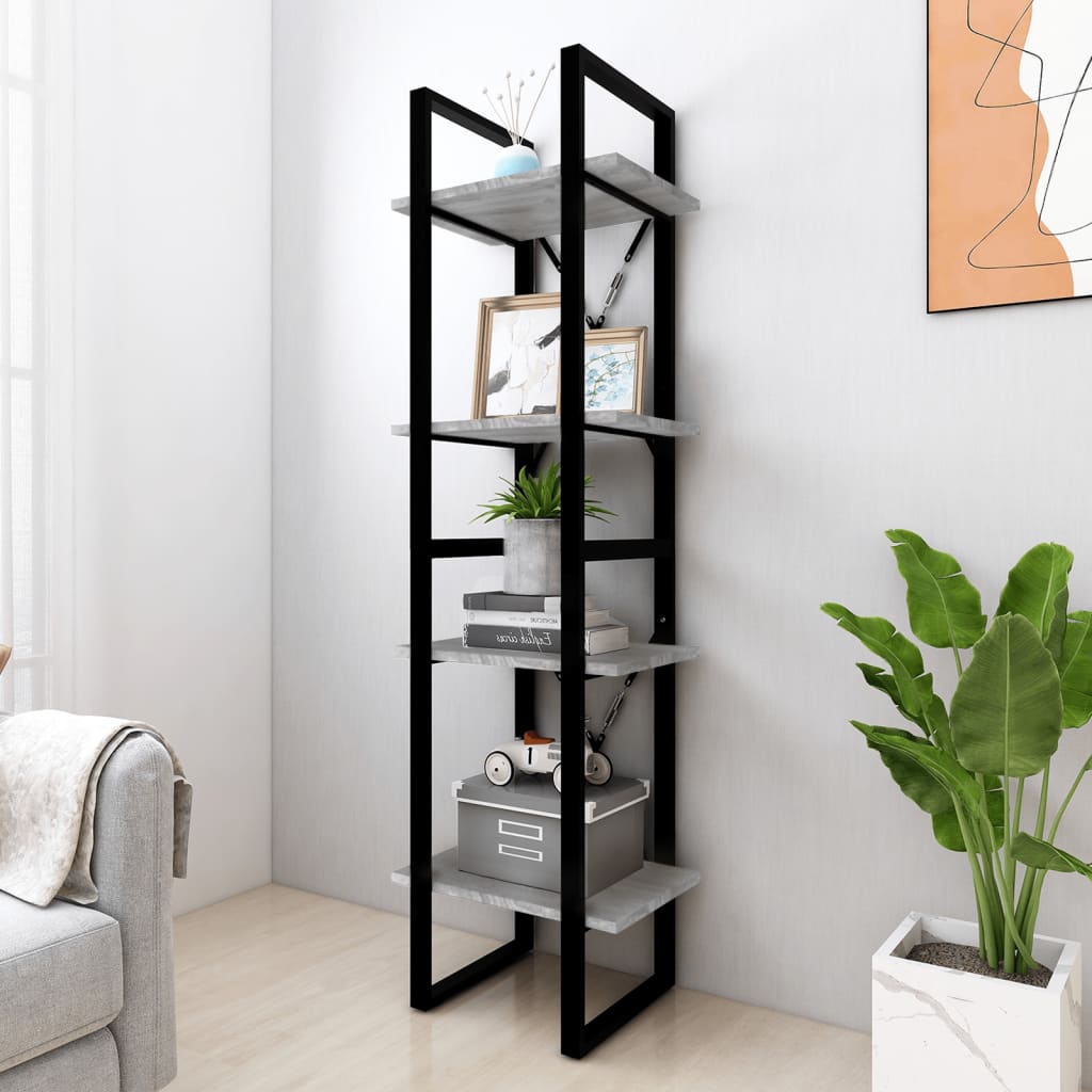 Boekenkast 4-laags 40x30x140 cm bewerkt hout grijs sonoma eiken – afbeelding 3