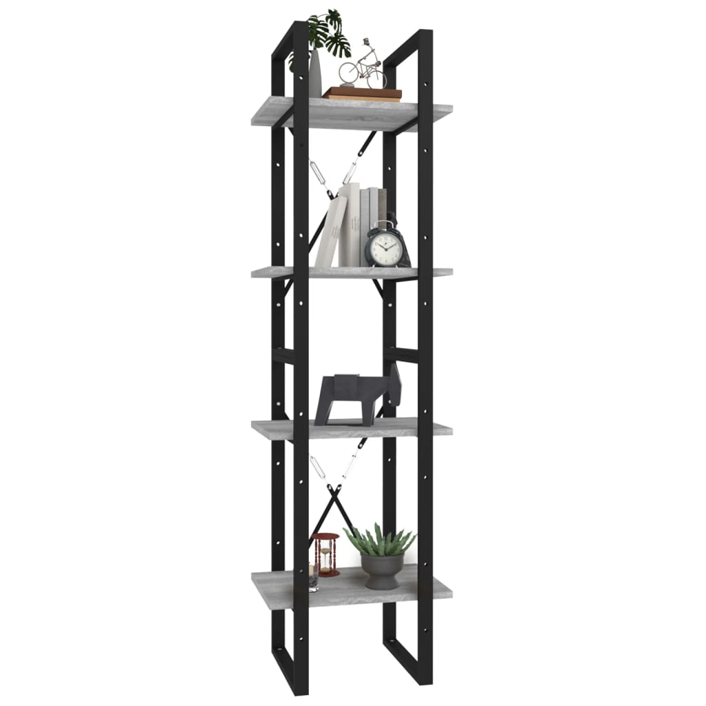 Boekenkast 4-laags 40x30x140 cm bewerkt hout grijs sonoma eiken – afbeelding 4
