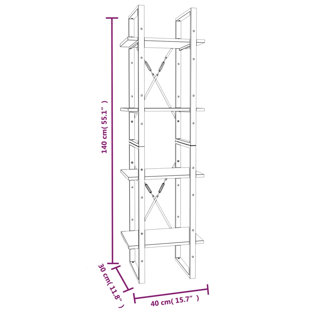 Boekenkast 4-laags 40x30x140 cm bewerkt hout grijs sonoma eiken – afbeelding 7
