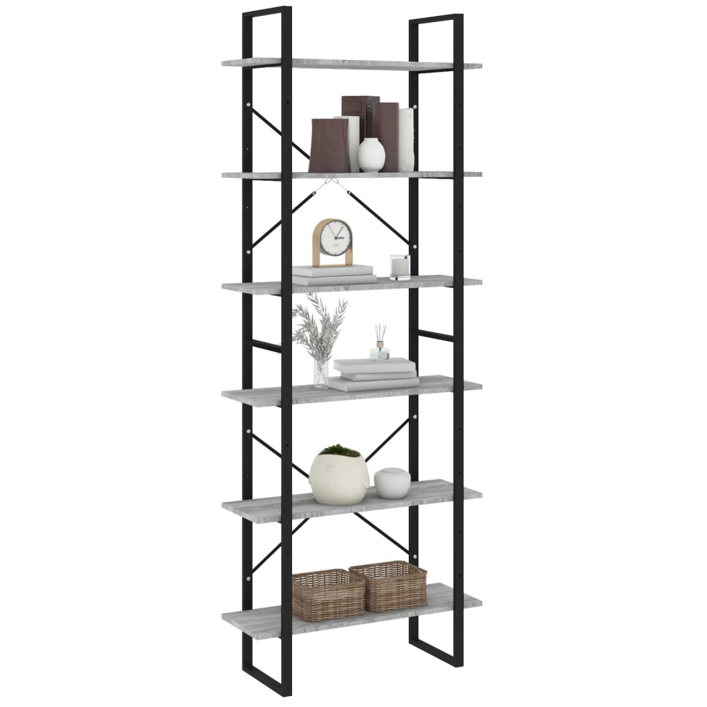Hoge kast 80x30x210 cm bewerkt hout grijs sonoma eikenkleurig – afbeelding 4