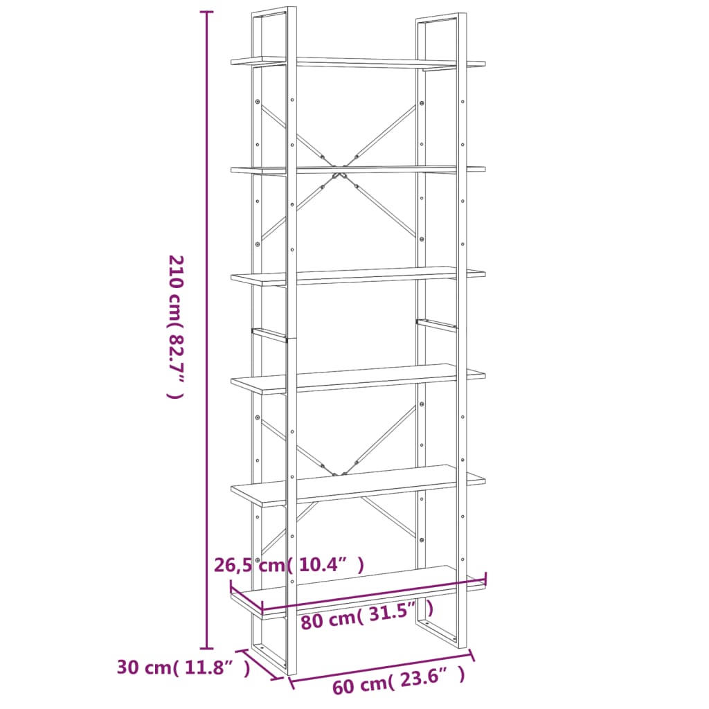 Hoge kast 80x30x210 cm bewerkt hout grijs sonoma eikenkleurig – afbeelding 7