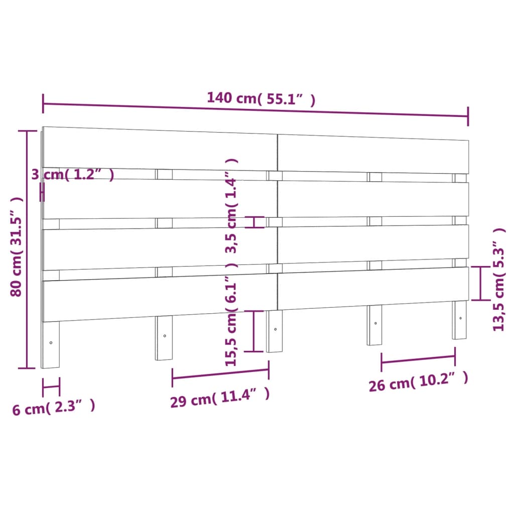 Hoofdbord 140x3x80 cm massief grenenhout – afbeelding 6