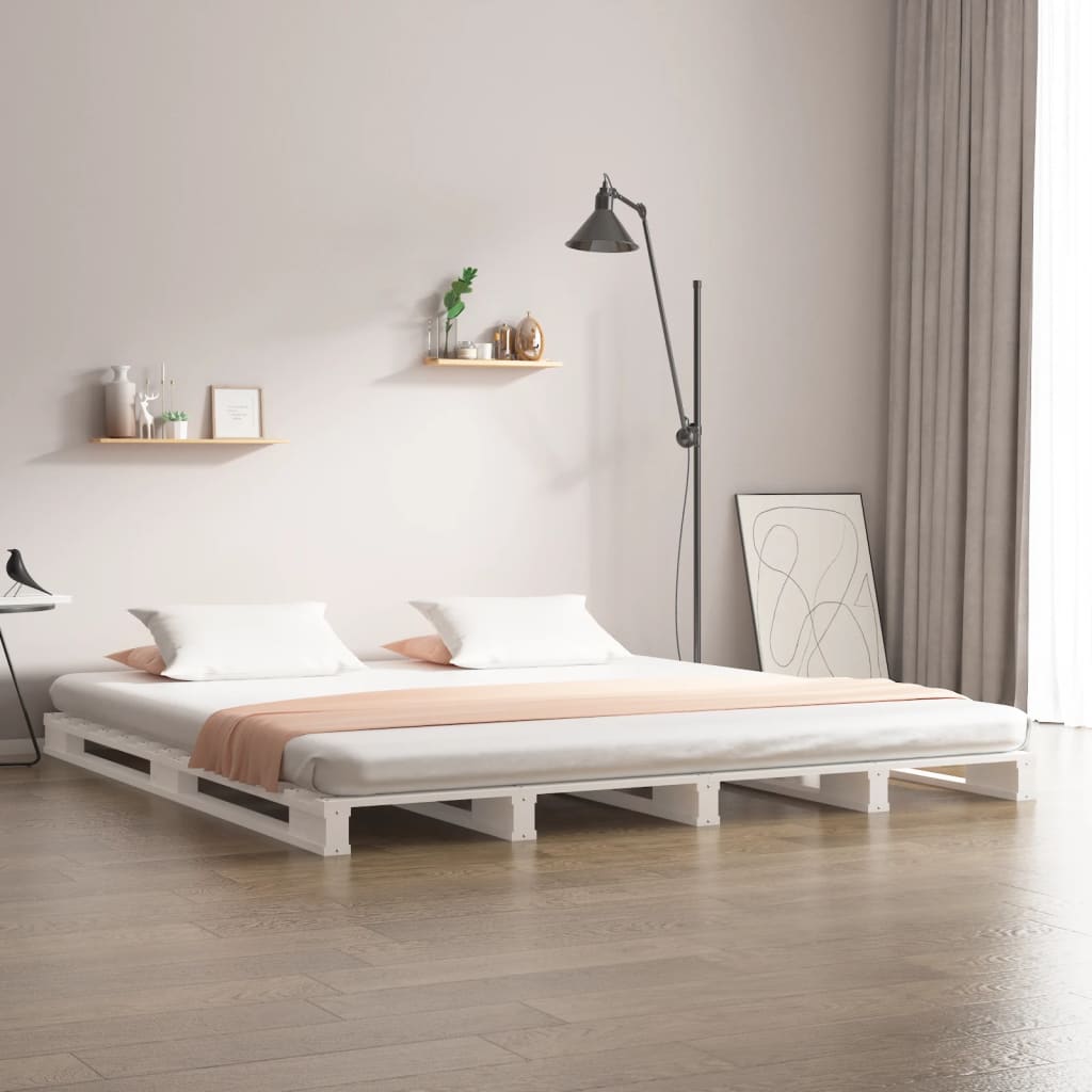 Palletbed massief grenenhout wit 160x200 cm – afbeelding 1
