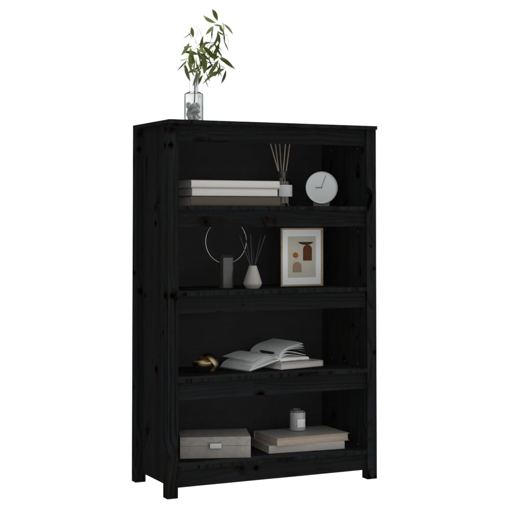 Boekenkast 80x35x126 cm massief grenenhout zwart – afbeelding 3