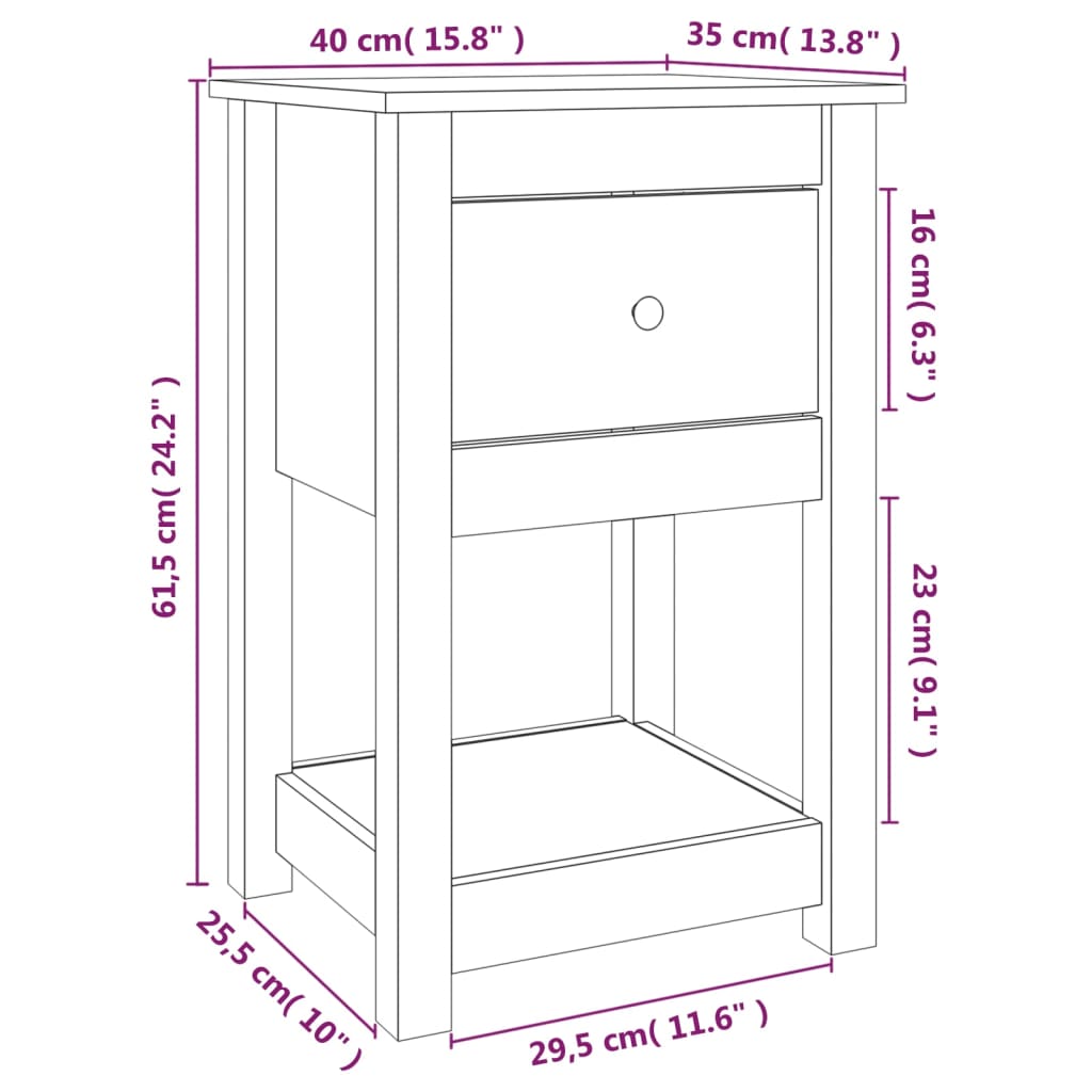 Nachtkastjes 2 st 40x35x61,5 cm massief grenenhout – afbeelding 11
