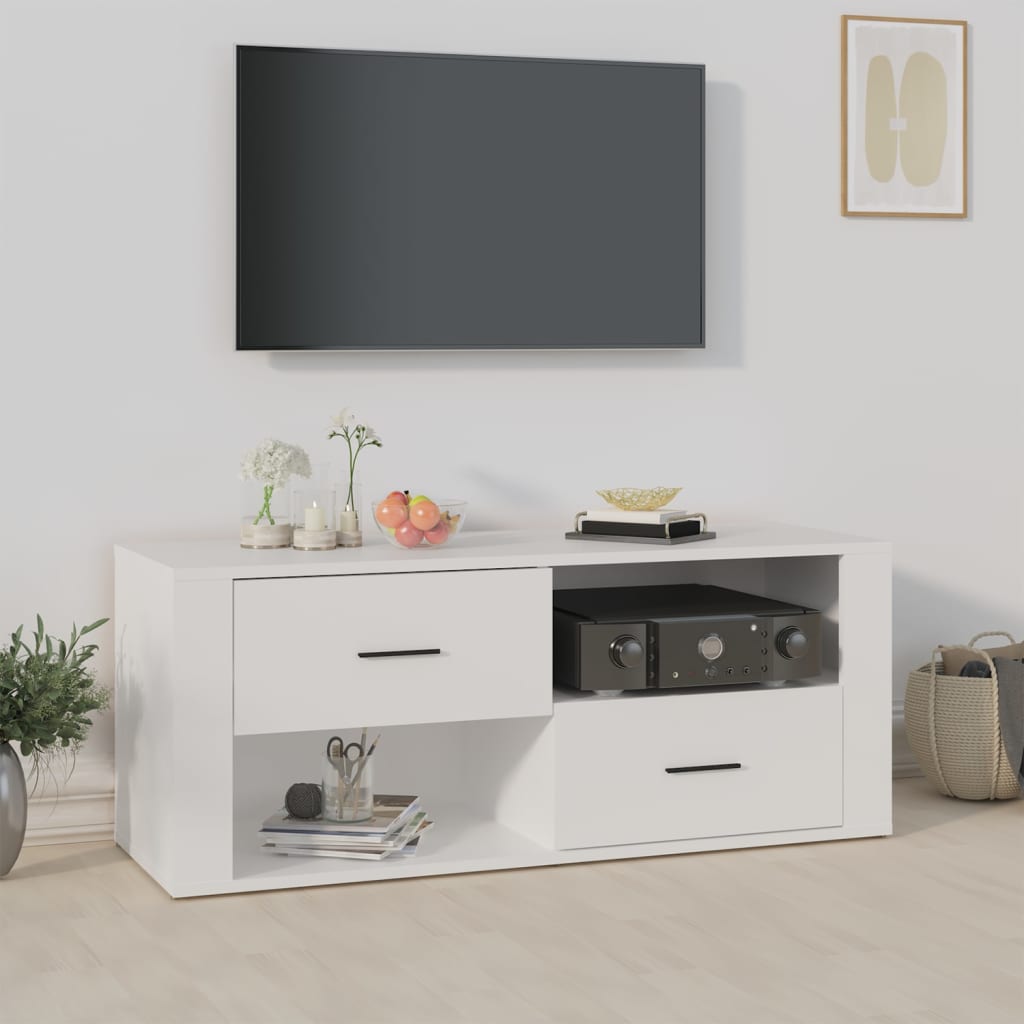 Tv-meubel 100x35x40 cm bewerkt hout wit – afbeelding 1
