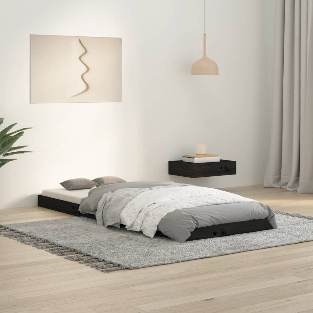 Bedframe massief grenenhout zwart 75x190 cm – afbeelding 1