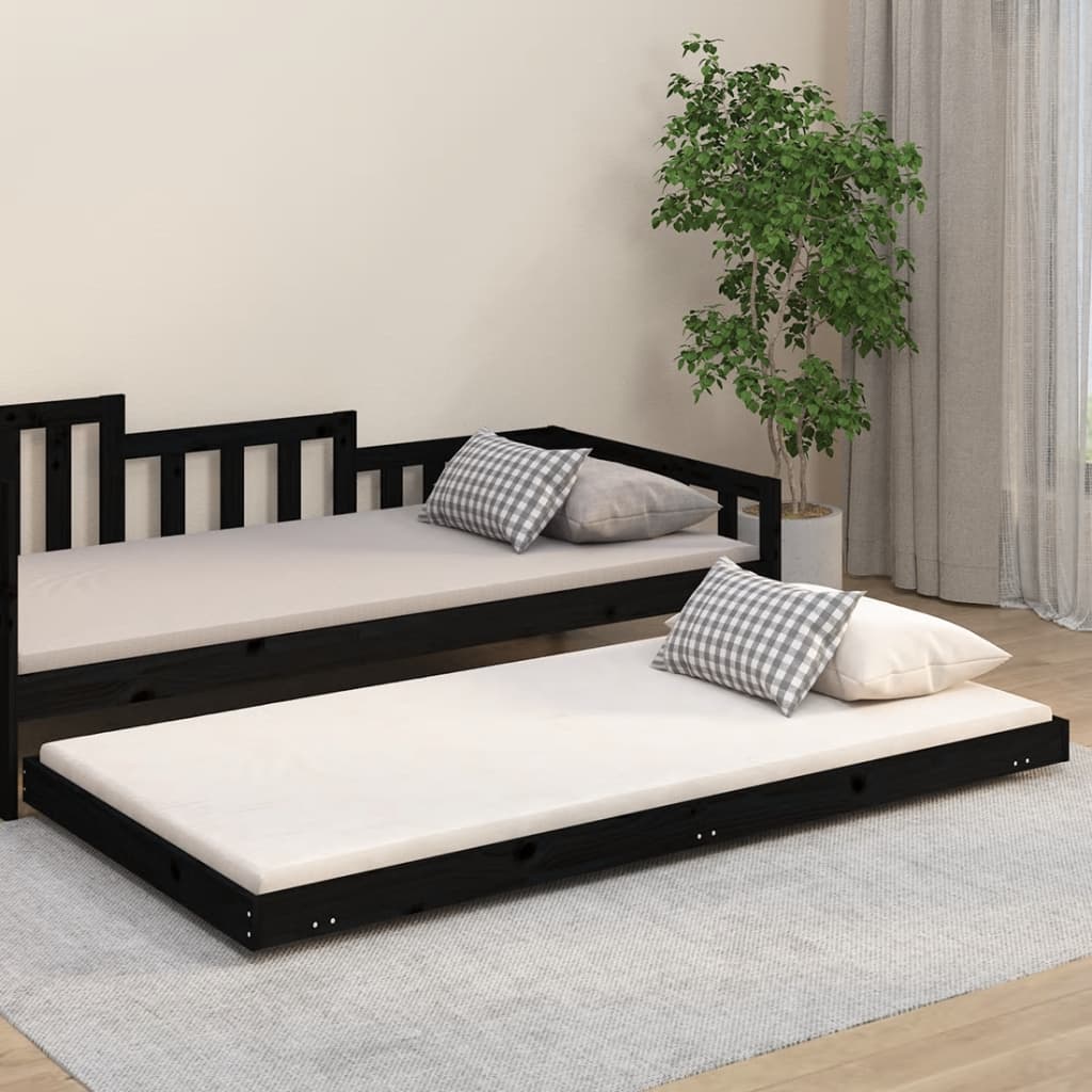 Bedframe massief grenenhout zwart 100x200 cm – afbeelding 1