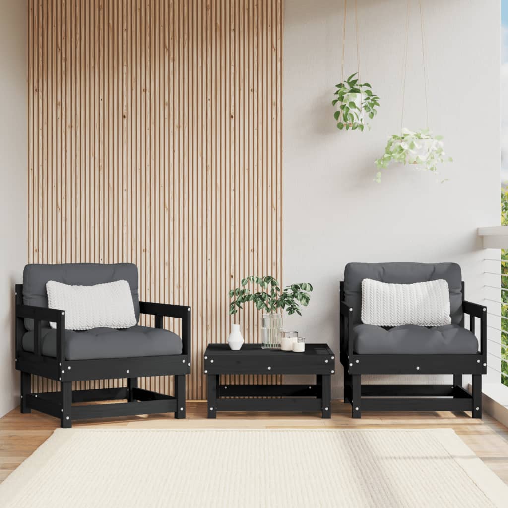 Tuinstoelen 2 st massief grenenhout zwart – afbeelding 1