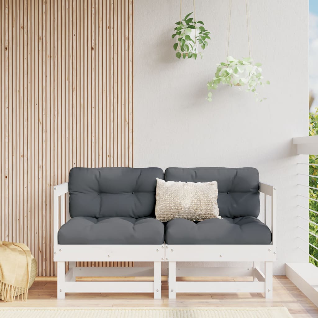 Tuinhoekbanken 2 st massief grenenhout wit – afbeelding 1
