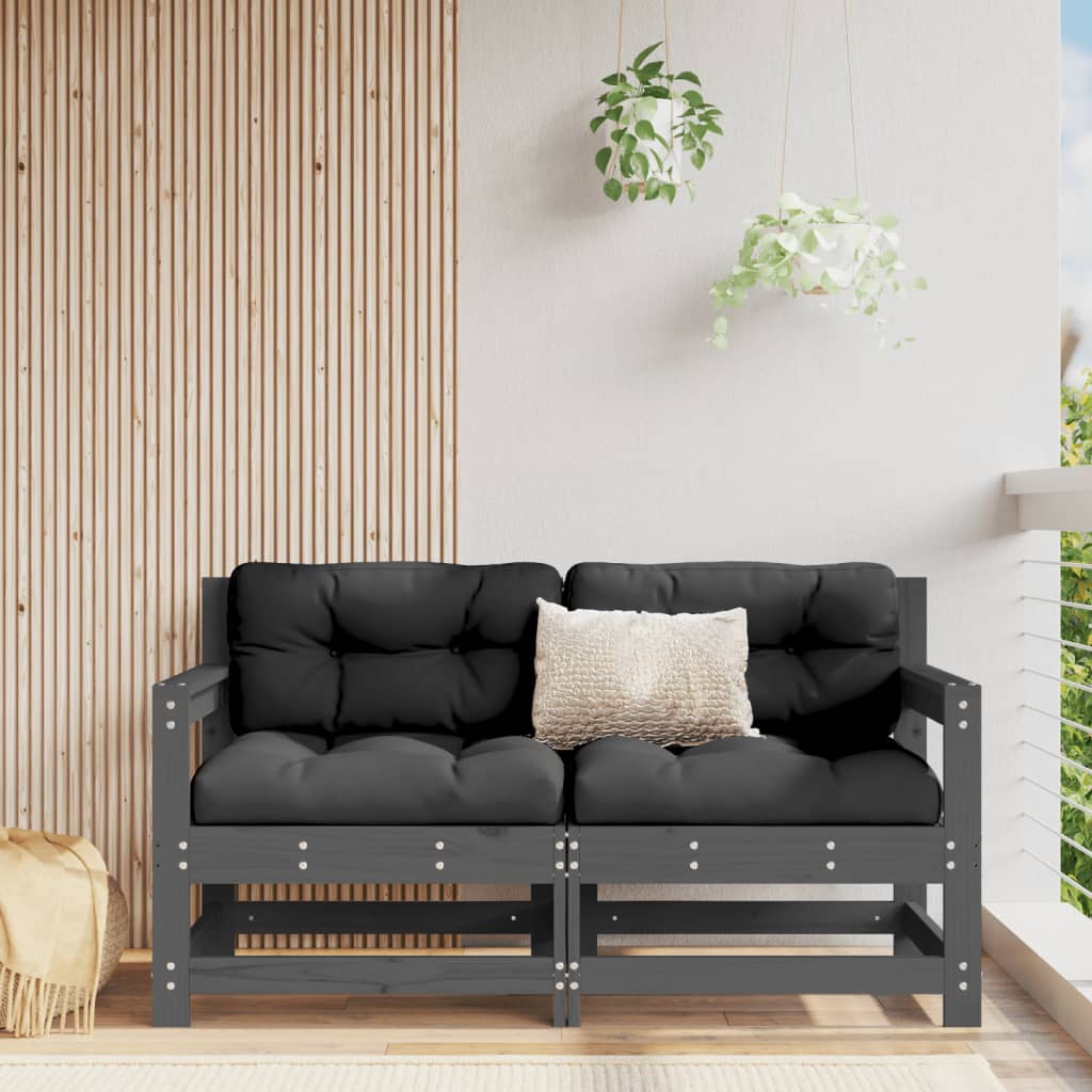 Tuinhoekbanken 2 st massief grenenhout grijs – afbeelding 1