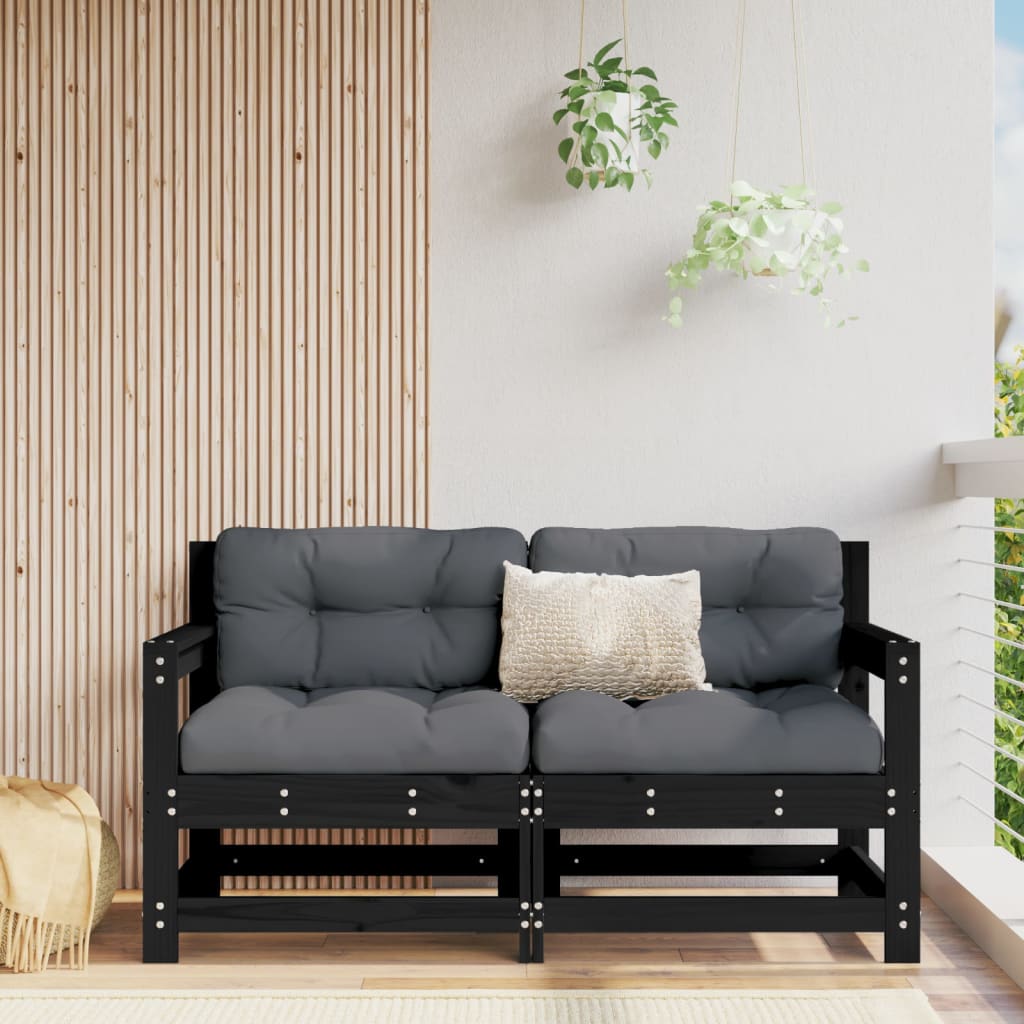 Tuinhoekbanken 2 st massief grenenhout zwart – afbeelding 1