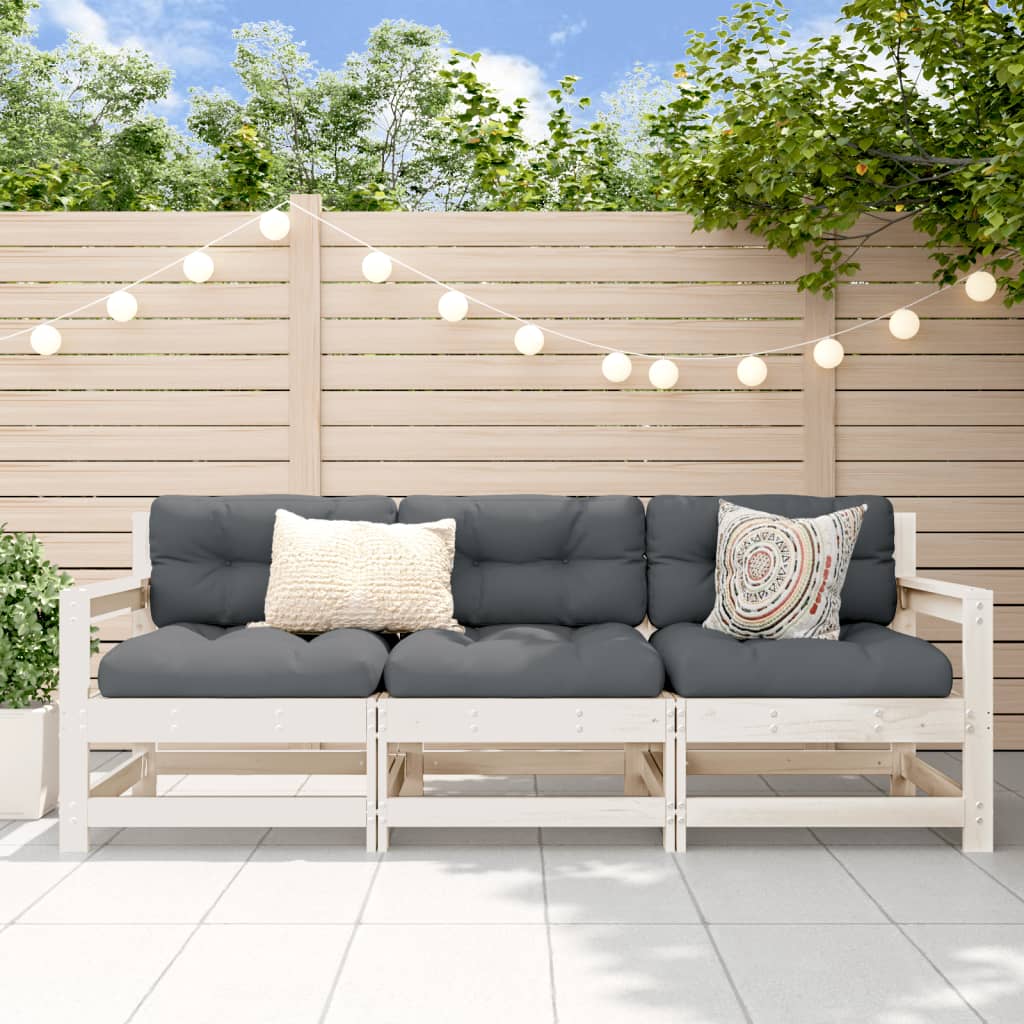 3-delige Loungeset massief grenenhout wit – afbeelding 1