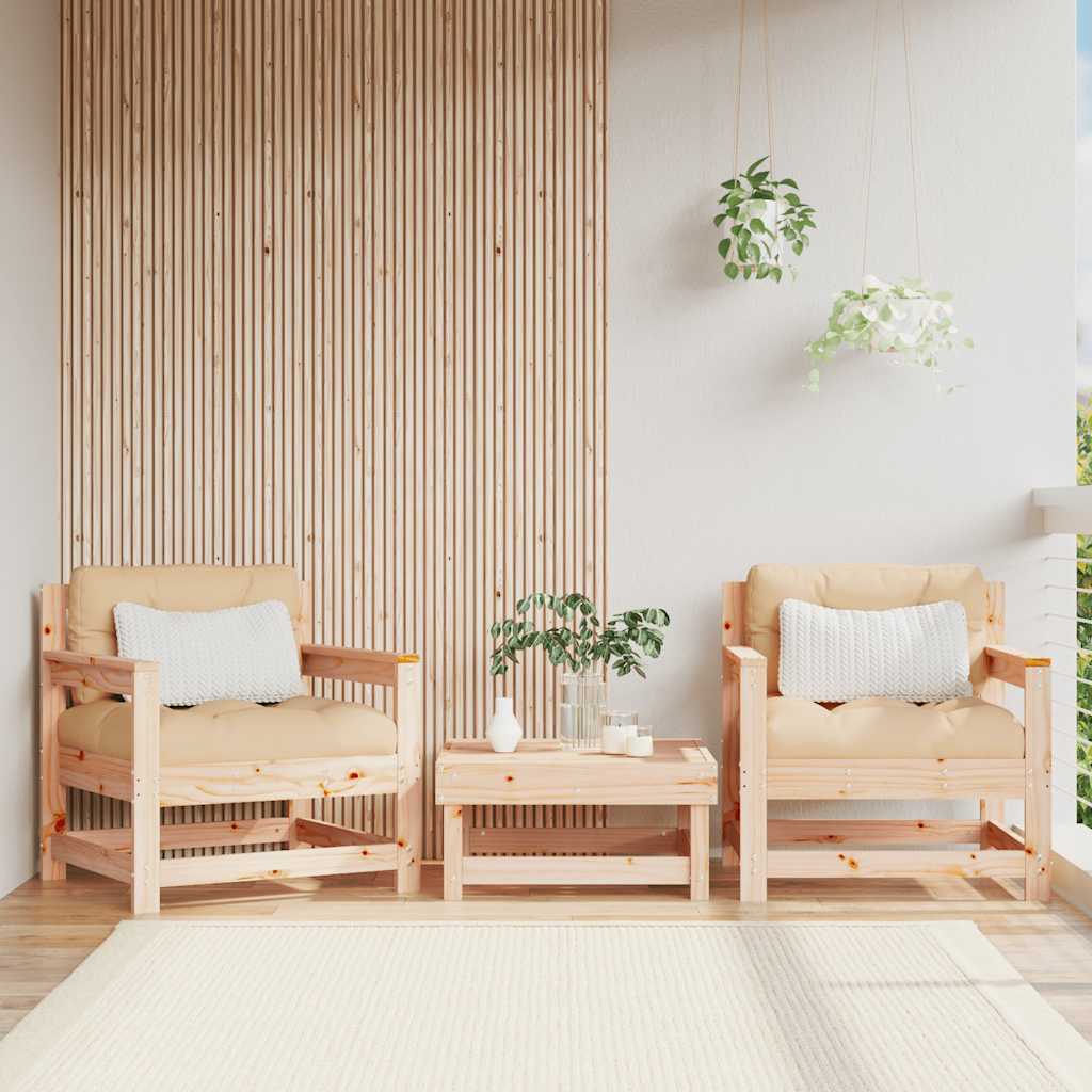 Tuinstoelen 2 st met kussens massief grenenhout – afbeelding 1