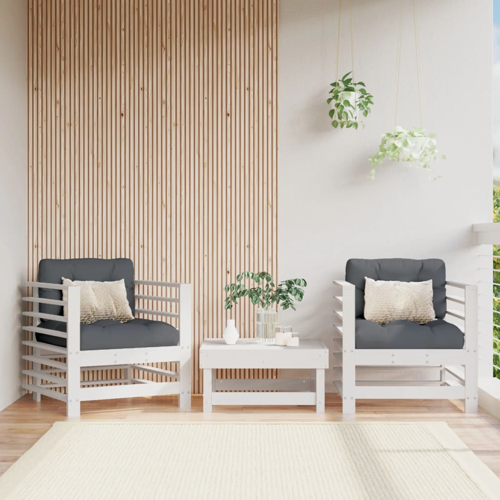 Tuinstoelen 2 st massief grenenhout wit – afbeelding 1