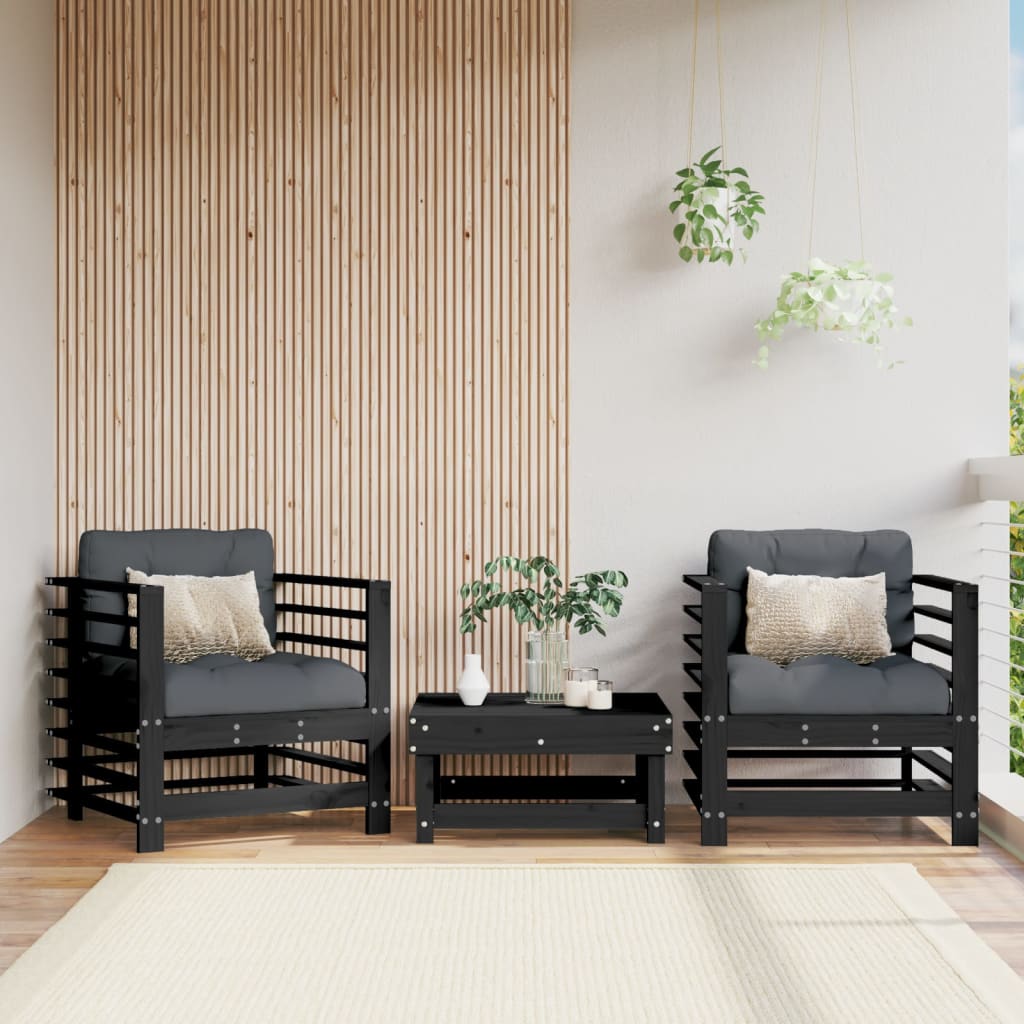Tuinstoelen 2 st massief grenenhout zwart – afbeelding 1