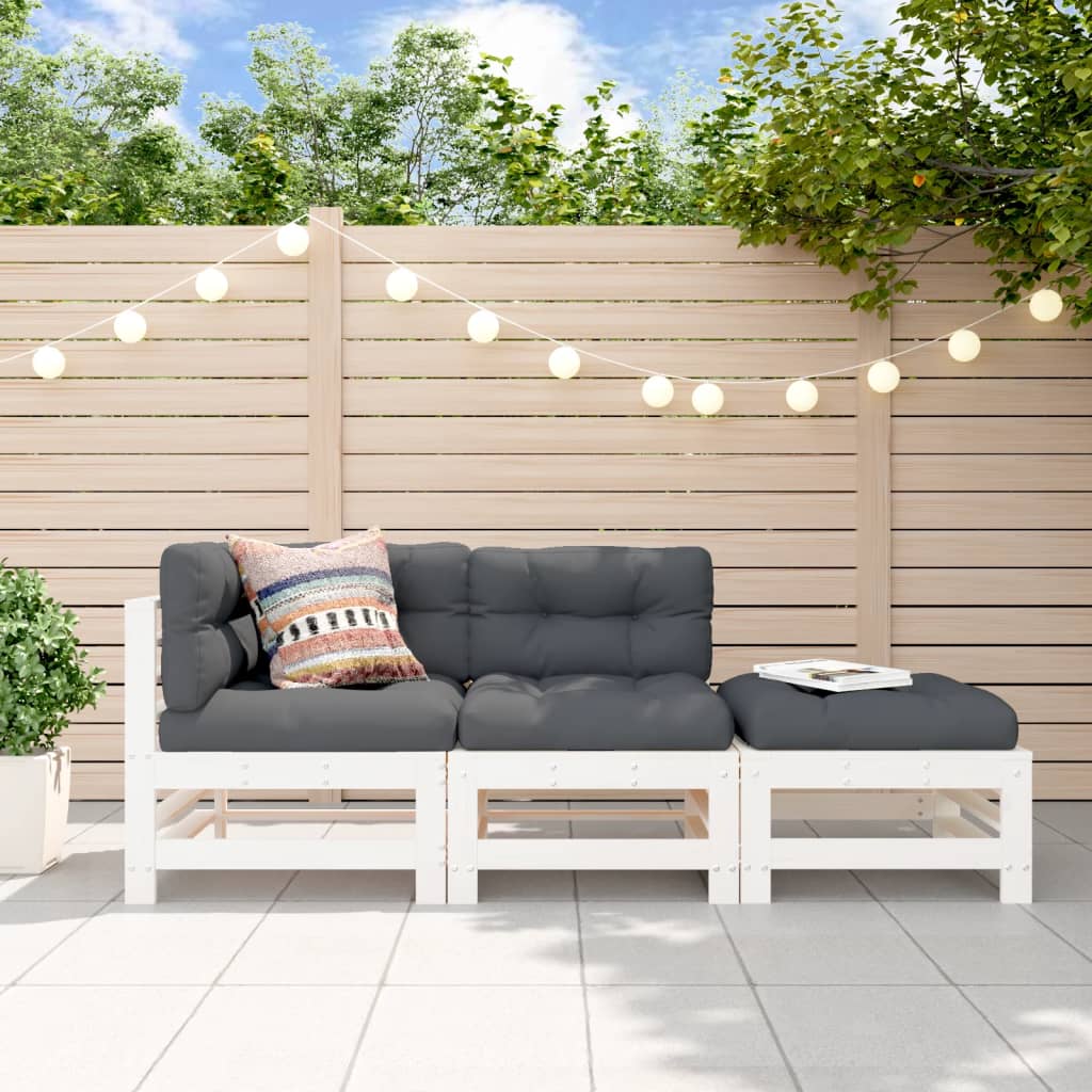 3-delige Loungeset massief grenenhout wit – afbeelding 1