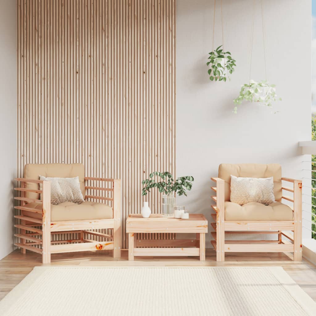 Tuinstoelen 2 st met kussens massief grenenhout – afbeelding 1