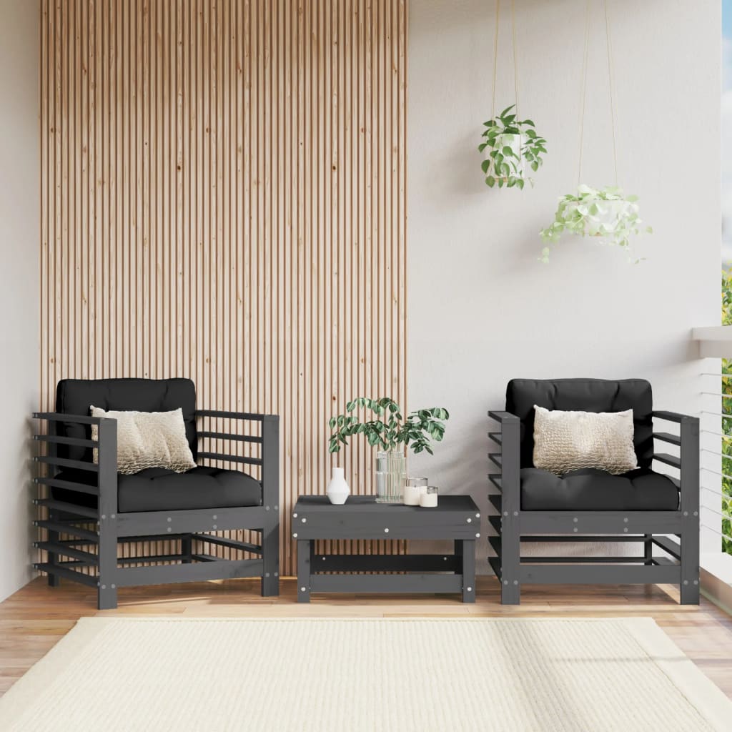 Tuinstoelen 2 st met kussens massief grenenhout grijs – afbeelding 1
