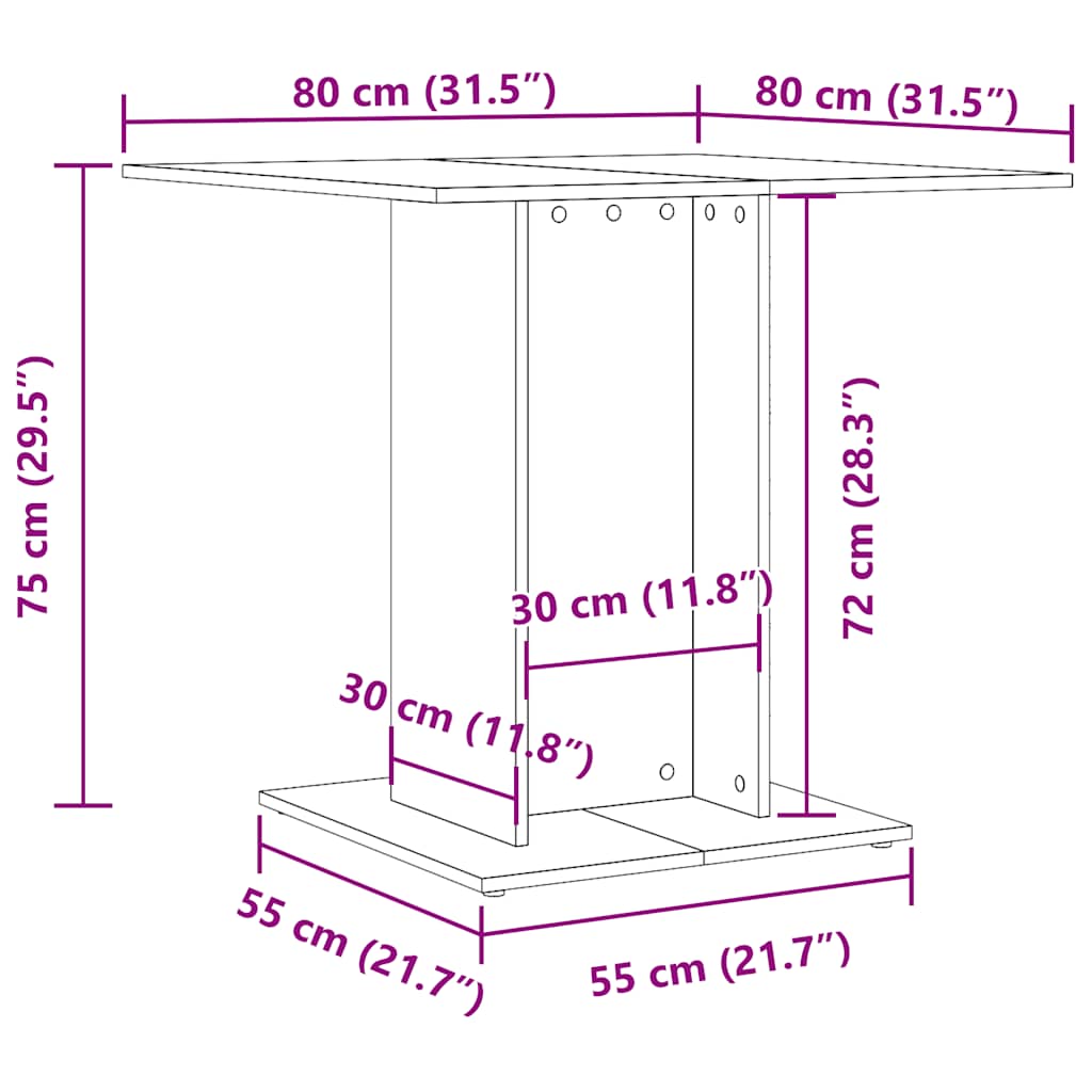Eettafel 80x80x75 cm bewerkt hout gerookt eiken – afbeelding 8