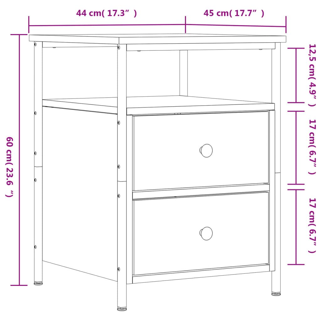 Nachtkastje 44x45x60 cm bewerkt hout zwart – afbeelding 12