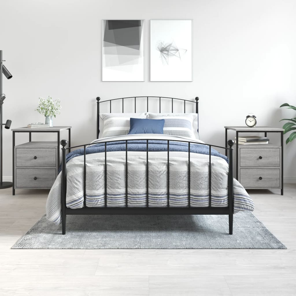 Nachtkastjes 2 st 44x45x60 cm bewerkt hout grijs sonoma eiken