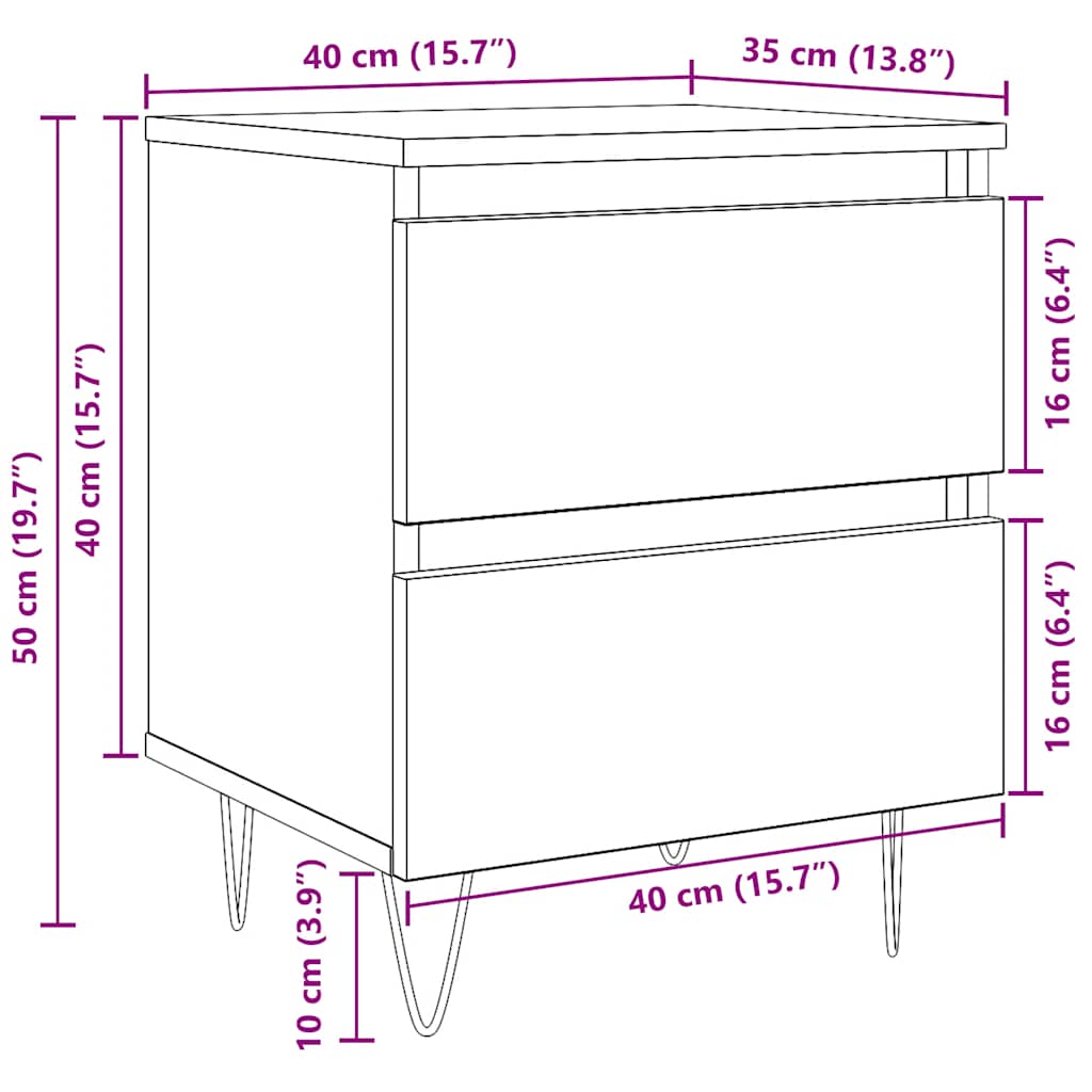 Nachtkastje 40x35x50 cm bewerkt hout sonoma eikenkleurig – afbeelding 11