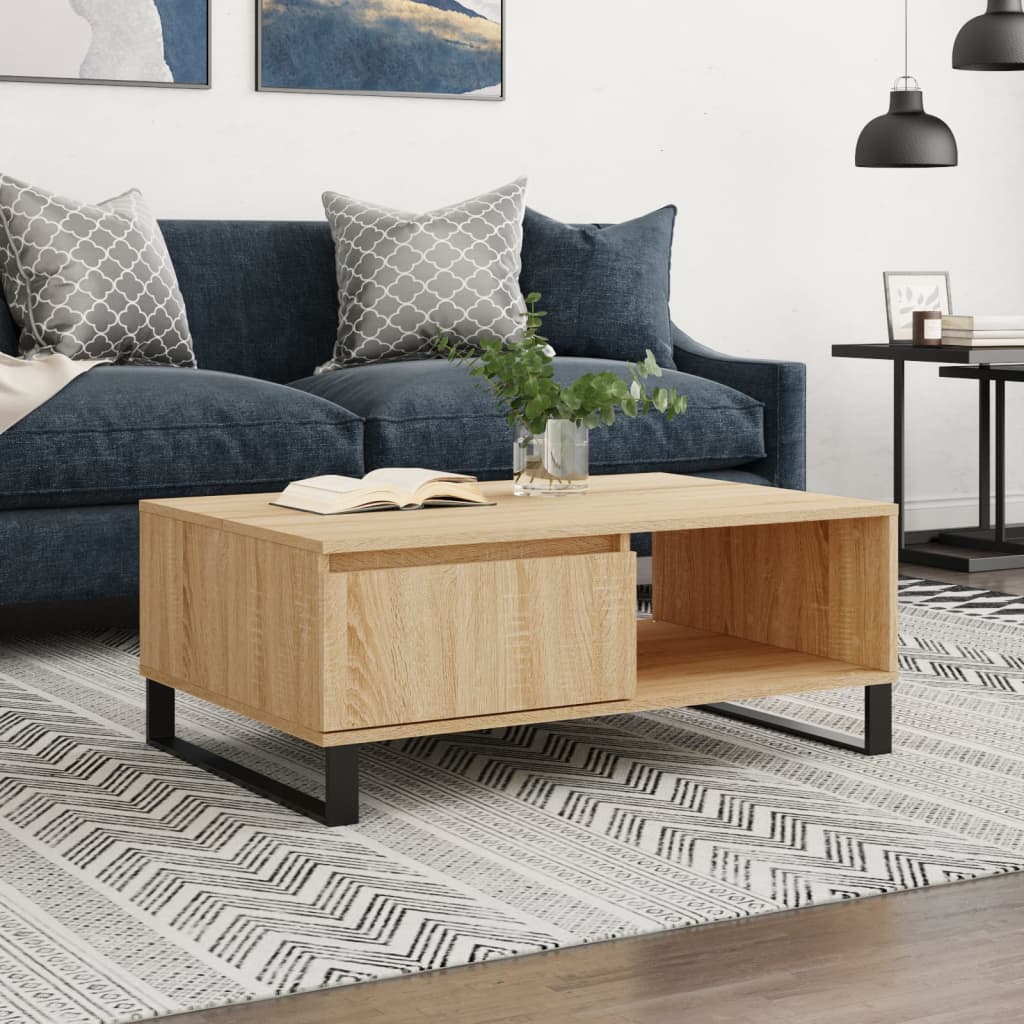 Salontafel 90x60x35 cm bewerkt hout sonoma eikenkleurig – afbeelding 1