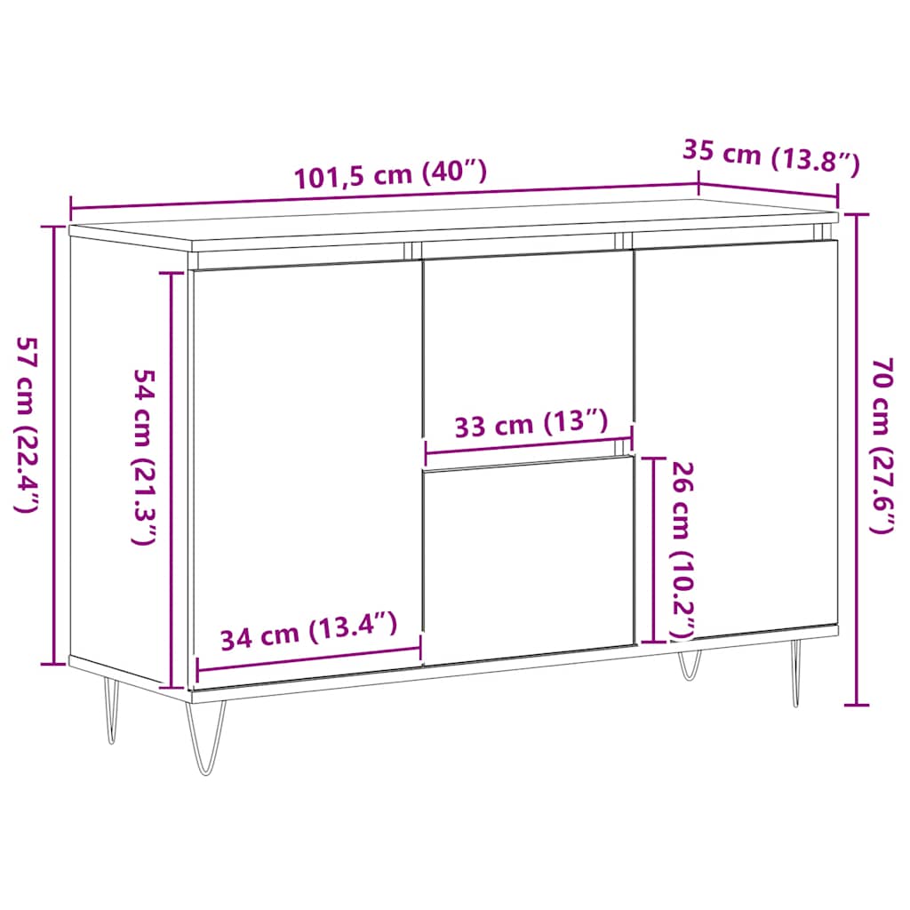 Dressoir 101,5x35x70 cm bewerkt hout zwart – afbeelding 11
