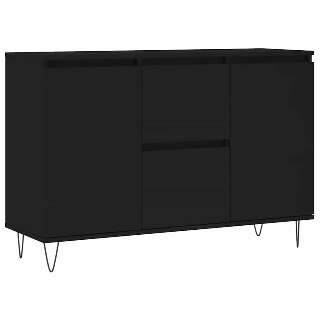 Dressoir 101,5x35x70 cm bewerkt hout zwart – afbeelding 2