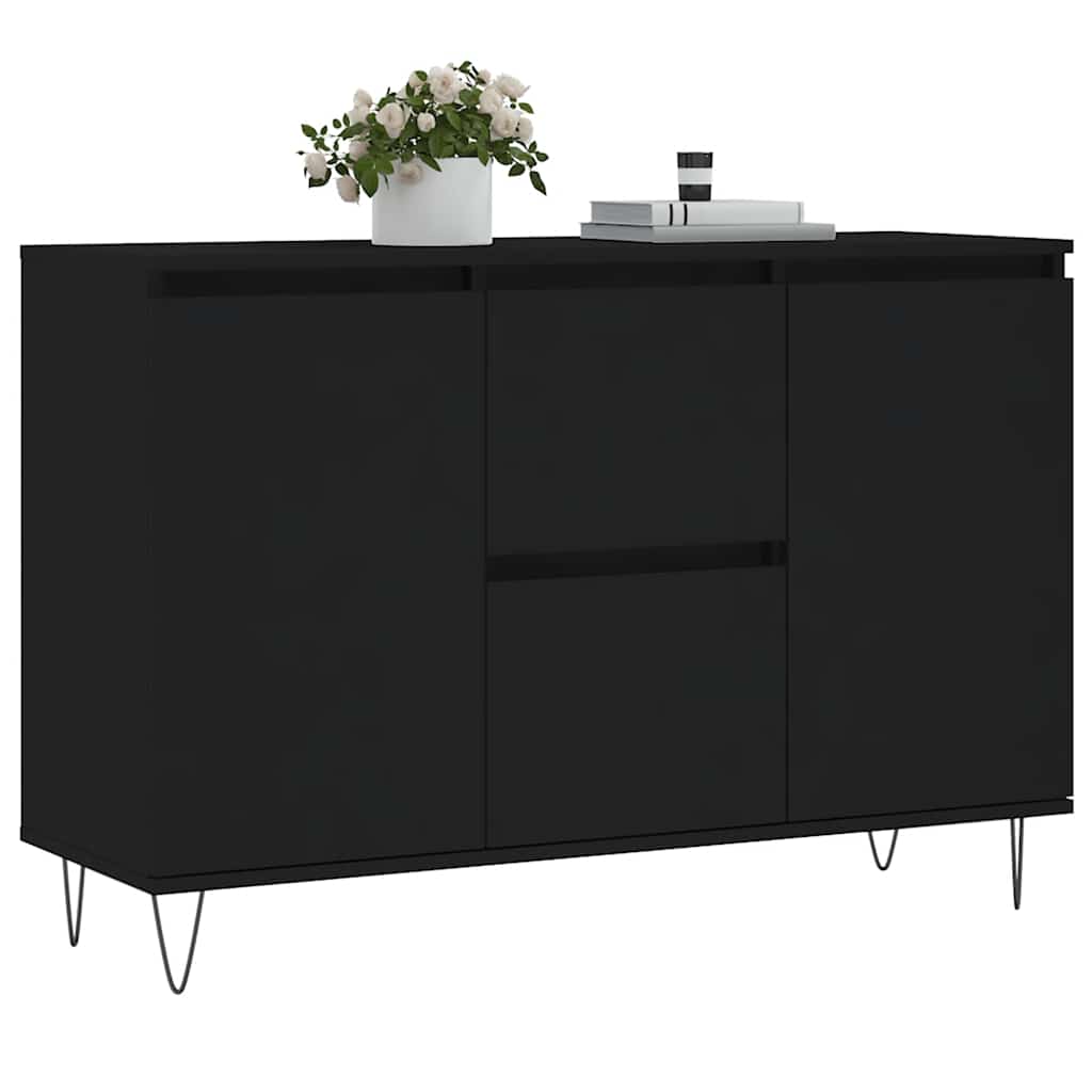 Dressoir 101,5x35x70 cm bewerkt hout zwart – afbeelding 3