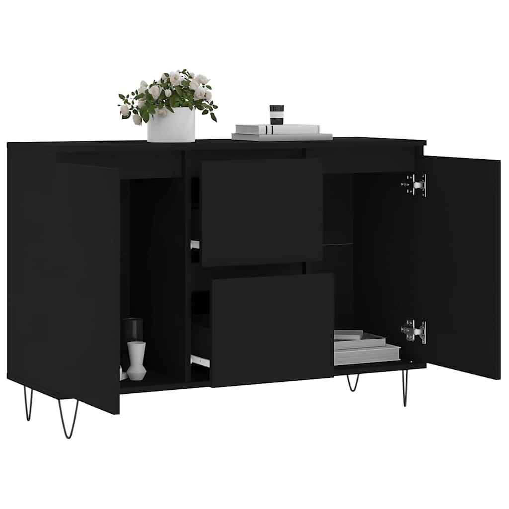 Dressoir 101,5x35x70 cm bewerkt hout zwart – afbeelding 4