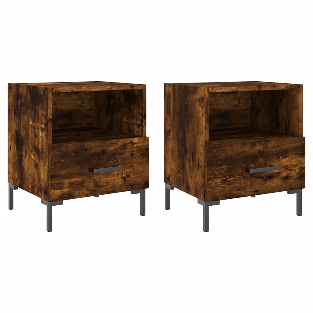 Nachtkastjes 2 st 40x35x47,5 cm bewerkt hout gerookt eikenkleur – afbeelding 2